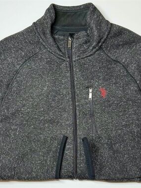 US Polo Assn Full Zip Sweater Fleece Jacket Men’s Large Charcoal Gray Mock Neck